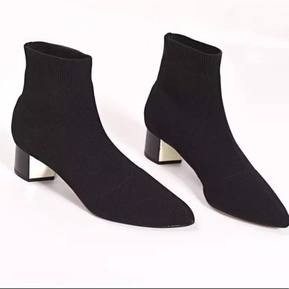 Ankle Knit Sock Booties W/ Block Heel